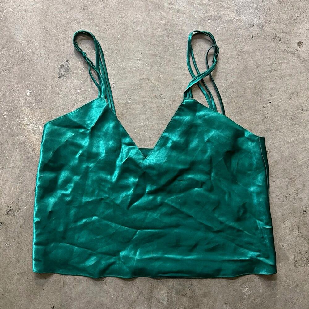 Vintage Victoria's Secret Women's Green Satin Camisole Solid Strap Accent Size S